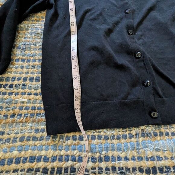 August Silk Dainty Beaded Bow Button Up Black Cardigan Sweater Large 3/4… - Picture 5 of 7
